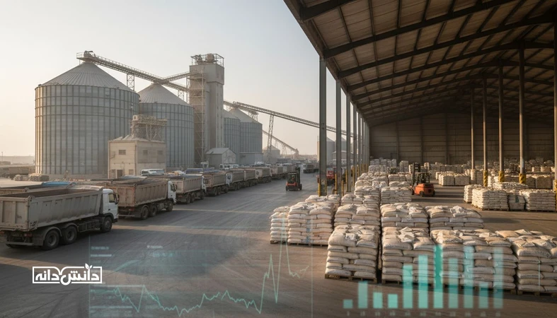 نمایی مستند از سیلو و لجستیک نهاده در بندر و انبار، برای تحلیل عملکرد بازارگاه، تاخیر تحویل و اثر آن بر قیمت نهاده دامی