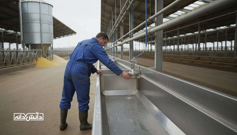 بازرسی آبخوری و شیرآلات در دامداری صنعتی برای مدیریت مصرف آب، کاهش نشتی و کنترل هزینه آب