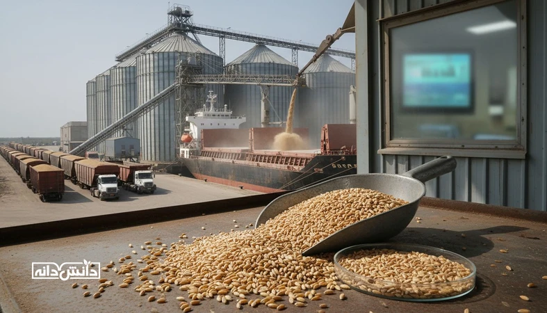 بارگیری جو دامی در بندر و سیلو با فضای تحلیلی، برای مقایسه واردات از روسیه، اوکراین و اتحادیه اروپا