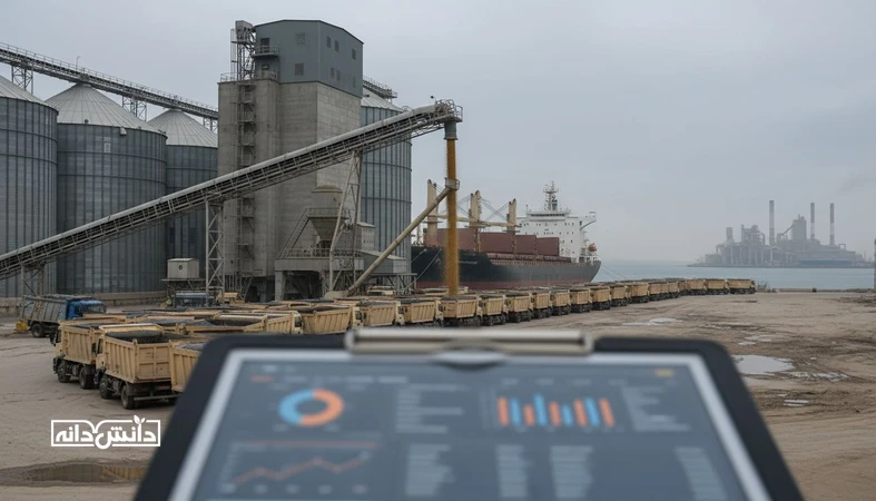 نمای واقعی از لجستیک کنجاله سویا از بندر تا کارخانه با کامیون‌ها، سیلوهای بندری و کارخانه خوراک؛ اشاره به هزینه‌های پنهان و اختلاف قیمت در بازار ایران