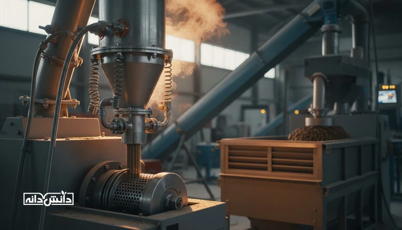 نمای صنعتی کاندیشنر بخار در خط تولید خوراک پلت برای تنظیم دما و رطوبت و افزایش دوام پلت بدون آسیب حرارتی