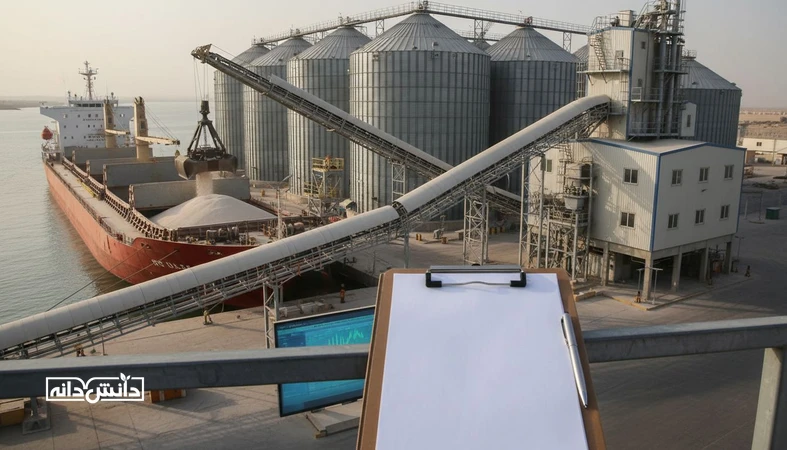 کنترل دامپزشکی و نمونه برداری از محموله وارداتی خوراک دام در بندر و سیلو برای تطابق با استانداردهای بهداشتی