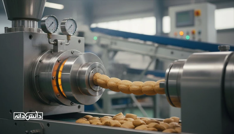 خط اکستروژن خوراک آبزیان با تمرکز بر کنترل دما و برش برای تولید اکسترود شناور با جذب آب و پایداری مناسب