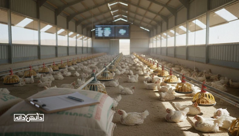 نمایی واقع گرا از سالن مرغداری در گرمای تابستان و ارتباط گرمازدگی با افت FCR و مدیریت تغذیه