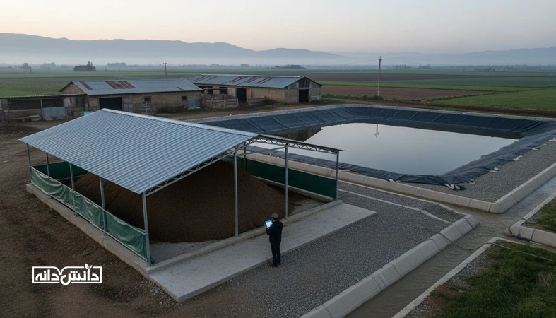 مدیریت کود و پساب در دامداری با ذخیره سازی ایمن، جداسازی جامد و مایع و کاهش آلودگی آب و بو