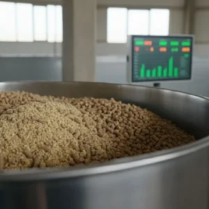 نمایی مستند از خوراک دام و فرایند اختلاط در دامداری با تمرکز بر متیونین و لیزین محافظت شده و ارزیابی کمبود اسیدهای آمینه