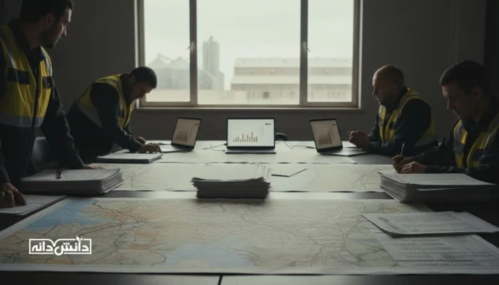 اتاق War Room بحران تامین با نمایش داده های غیرقابل خواندن، نقشه لجستیک و برگه های موجودی برای تصمیم گیری در ۷۲ ساعت اول زنجیره تامین نهاده